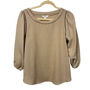 Mine L Beige Long Sleeve Blouse Top With Button Back Cottagecore Clean Girl